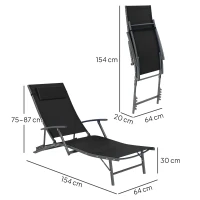 Outsunny Set of Two Adjustable Back Sun Loungers - Black(m-3)