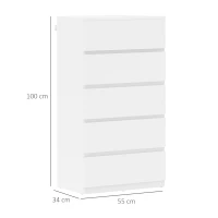 HOMCOM Ladekast Sideboard met 5 Laden, 55 cm x 34 cm x 100 cm, Wit(m-3)