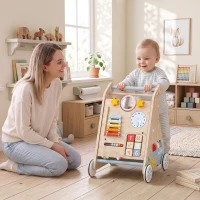 AIYAPLAY Wooden Baby Walker with Detachable Double-Sided Activity Board, Push Along Walker, Gift for Boys Girls 1-3 Years(m-2)