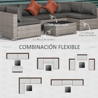 Outsunny Conjunto de Muebles de Jardín de Ratán 4 Piezas Mesa de Centro de Vidrio Sofá Doble y 2 Sofás Esquineros con Cojines Desenfundables para Terraza Exterior Gris(m-7)
