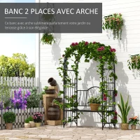 Outsunny Arche à rosiers Banc de Jardin 2 Places 2 en 1 dim. 115L x 59l x 203H cm métal époxy Noir(m-5)