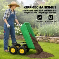 Outsunny Tuinkar met kiepfunctie tot 200 kg handkar met 75 liter kunststofbak trekhandvat luchtband Donkergroen(m-4)
