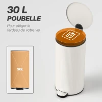 HOMCOM Poubelle cuisine 30L, poubelle à pédale avec seau intérieur amovible, couvercle à fermeture douce, 36x30x60,5cm, crème(m-4)
