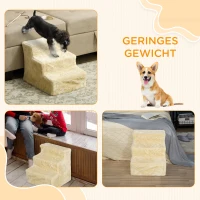 PawHut Opvouwbare huisdierentrap, 3 treden, wasbare pluche hoes, Spaanplaat, 46 x 35 x 35 cm, Beige(m-7)