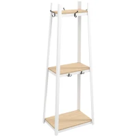HOMCOM Perchero de Pie con 3 Estantes Perchero para Ropa con 6 Ganchos y Estantes de Almacenaje 61x41x165 cm Natural y Blanco(m-11)
