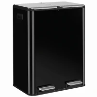HOMCOM 2 x 30L Double Kitchen Bin, Stainless Steel Pedal Rubbish Bin with Dual Compartments, Soft Close Lids, High Gloss Black(m-1)
