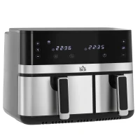 HOMCOM Friteuse à air sans huile, Air Fryer, double compartiment 8,5 L, 2700 W - 8 programmes, température réglable, minuterie(m-11)