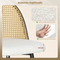 HOMCOM Juego de 2 Taburetes de Bar con Respaldo de Ratán Asiento Tapizado en Borreguito Marco de Acero y Reposapiés Crema(m-5)