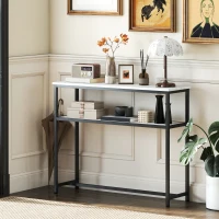 HOMCOM Consola Recibidor Estrecha con Superficie con Efecto Mármol Estante Abierto y Marco de Metal 100x30x81 cm Blanco(m-10)
