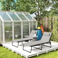 Outsunny Set of Two Reclining Sun Loungers - Light Grey(m-10)