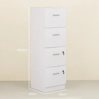 HOMCOM Armadio per Ufficio a 4 Cassetti con 2 Serrature e Barra Portadocumenti, in Legno, 40x42x130.8 cm, Bianco(m-3)