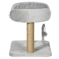 PawHut 42cm Indoor Cat Tree, with Toy Balls, Jute Scratching Post - Light Grey(m-13)