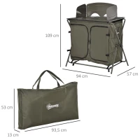 Outsunny Armario Cocina de Camping Plegable con Paraviento 6 Estantes Bolsa de Almacenaje Puertas con Cremallera para Acampada Picnic 94x57x109 cm Verde(m-3)