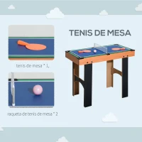 HOMCOM Mini Mesa Multijuegos 4 en 1 para Niños +6 Años Futbolines para Niños Mesa de Billar Mesa de Ping-pong 92x78x80 Natural(m-7)