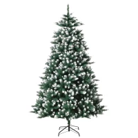 HOMCOM Árbol de Navidad de 2012 Ramas con Soporte Metálico Árbol 210 cm Puntas Blancas Artificial de Navidad Realista para Interiores Verde(m-10)