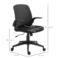 Vinsetto Silla de Oficina Ergonómica Silla Escritorio Giratoria para Adolescentes Ajustable en Altura con Reposabrazos Abatible Soporte Lumbar y Respaldo Transpirable Ligera 57x61x93-102 cm Negro(m-3)