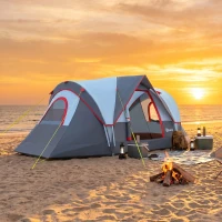Outsunny Tienda de Acampada para 6 Personas Impermeable 3000mm+ con Bolsa de Transporte y Gancho 455x220x180 cm Gris(m-9)