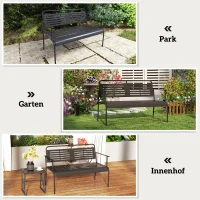 Outsunny 2-Persoons Weerbestendige Tuinbank, Waterbestendige Tuinmeubels met Rug- & Armleuningen 121 x 64 x 84cm, Zwart(m-7)