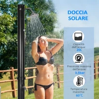Outsunny Doccia Solare da 20L con Rubinetto Inferiore e Temperatura Regolabile, in Lega di Zinco, 15.5x15.5x222 cm, Nero(m-4)