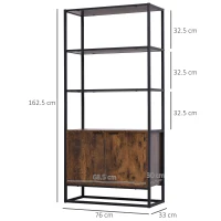 HOMCOM Industrial Bookshelf, Storage Shelf, Large Bookcase with 3 Open Shelves, Multifunctional Rack for Living Room, Office, Rustic Brown and Black(m-3)