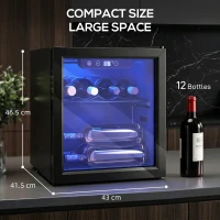 HOMCOM 12 Bottle Wine Cooler, 36 Litre Capacity, 4-16°C Tabletop Drinks Wine Fridge with Glass Door, LED Light, Black(m-3)