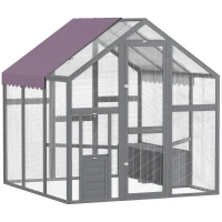 PawHut Kippenren, kippenhok met waterdicht dak, 2 nestkasten, 2 zitstokken, voor 6-8 kippen, ca. 1,7 x 1,8 x 1,8 m(m-10)