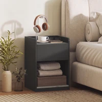 HOMCOM Modern Bedside Table, Slim Nightstand with Drawer, Shelf and Cable Holes, Black and Grey Wood Effect(m-2)