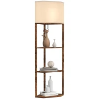 HOMCOM Corner Floor Lamp with Shelves, Tall Standing Lamps for Living Room, with Pull Chain Switch Bulb not Included, Rustic Brown(m-11)