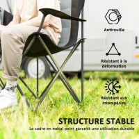 Outsunny Lot de 2 chaise pliante camping rembourrée à dossier haut avec porte-gobelet, charge 120Kg, gris foncé(m-5)