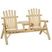 Outsunny Tuinbankcombinatie voor 2 personen, met geïntegreerde tafel, natuurlijk hout, 157 x 88 x 103 cm(m-11)