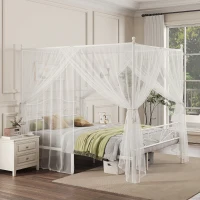 HOMCOM Canopy Bed Frame King Size, Metal Platform Bed Frame with Headboard and Footboard, Underbed Storage, White(m-14)