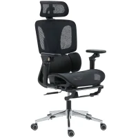 HOMCOM Bureaustoel ergonomisch met verstelbare lenden- en hoofdsteun, 6D-opklapbare armleuningen, voetensteun, mesh, zwart(m-1)