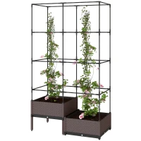 Outsunny Verhoogd plantenbed met klimrek, afvoeropeningen, kunststof plantenbak 100 x 50 x 174 cm(m-10)