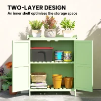 Outsunny Wooden Garden Shed, Garden Tool Storage Shed with Hinged Roof and Shelf, Outdoor Storage Cabinet with Double Doors, Light Green(m-6)