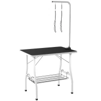 PawHut Hondentrimtafel met verstelbare arm, opbergvak, antislip rubberen oppervlak, 90 x 60 x 76 cm, Zwart(m-10)