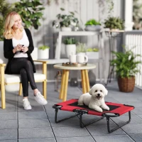 PawHut Portable Raised Dog Bed, Elevated Pet Cot with Breathable Mesh for Indoor Outdoor, for Small Medium Dogs, Red(m-2)
