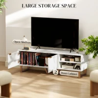 HOMCOM Marble Effect TV Unit, Modern TV Stand Cabinet for up to 70" TVs, with Shelves and Storage Cupboard, Fluted Door, Extra Centre Leg, Cable Management for Living Room, White(m-5)