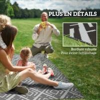 Outsunny Tapis d'extérieur réversible 1,8 x 2,7 m, en PP résistant aux intempéries, sac de transport inclus, noir et gris(m-8)