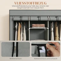 HOMCOM Vliesstoffen Kledingkast, Opvouwbare Kast, Incl. 3 Laden, 125 cm x 43 cm x 162,5 cm, Lichtgrijs(m-5)