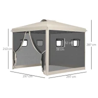 Outsunny Opvouwbare paviljoen met verstelbare hoogte, netgordijnen, draagtas, metalen frame, 3 x 3 x 3 m, Beige(m-3)