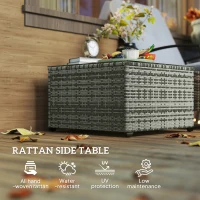 Outsunny 62 x 62cm Glass-Top Rattan Side Table - Light Grey(m-4)