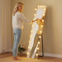 HOMCOM Volledige-lengte spiegel 150x40 cm RGB-LED staande spiegel met 21 gloeilampen 7 lichtkleuren touchschakelaar geheugenfunctie(m-8)