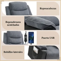 HOMCOM Sillón Relax Reclinable Eléctrico Levanta Personas con Mando a Distancia Puerto USB y Bolsillos Laterales Gris Oscuro(m-7)