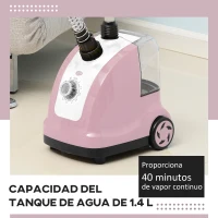 HOMCOM Plancha Vertical 1800W 1,4 L con Temperatura Ajustable en 11 Niveles y Barra Telescópica para Hogar Oficina Rosa(m-4)