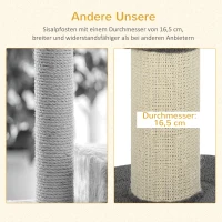 PawHut kattenboom speelboom krabpaal met platform sisal pluche grijs(m-6)