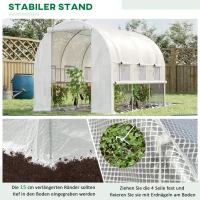 Outsunny Foliënkas met 6 oprolbare ramen, deur met ritssluiting, roestvrij stalen frame, 2,95 x 2 x 2 m, wit(m-6)