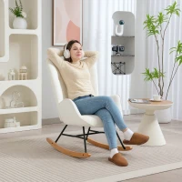 HOMCOM Rocking Chair, Modern Upholstered Velvet Armchair with Solid Wood Legs and Metal Frame for Living Room, Bedroom, Cream(m-8)