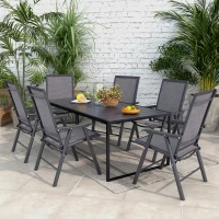 Outsunny Set of 6 Folding Garden Chairs, Metal Frame Garden Chairs Outdoor Patio Park Dining Seat with Breathable Mesh Seat, Dark Grey(m-10)
