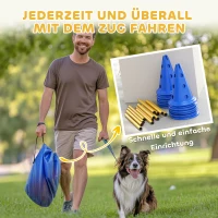 PawHut Agility Set Honden 6-delige agility-uitrusting voor hondentraining steekhordeset met 12 kegels, 6 horden, draagtas(m-7)