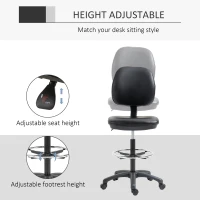 Vinsetto Tabouret à roulettes réglable en hauteur 69-91 cm avec dossier inclinable et repose-pieds réglable(m-4)